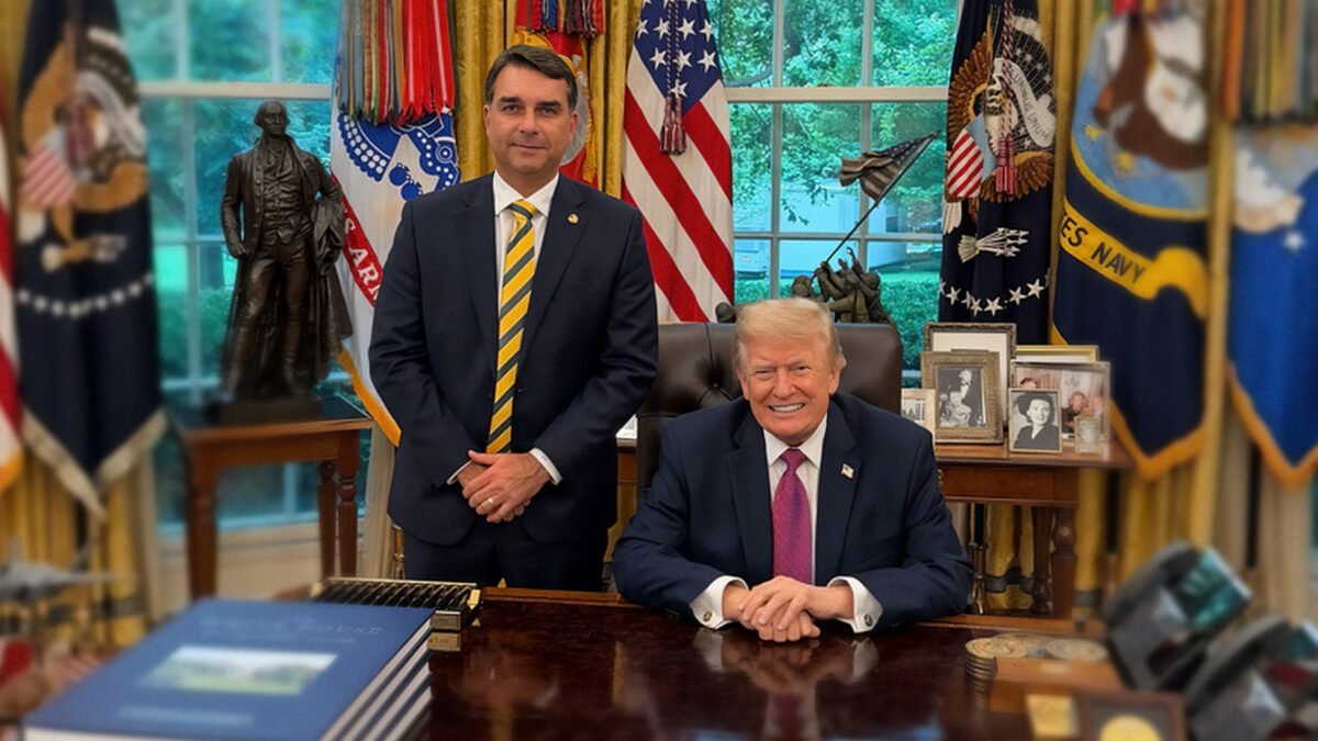 Flávio Bolsonaro promete a Trump que, caso seja eleito, o Brasil se juntará ao Escudo das Américas
